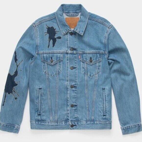 Levi's Premium Jacket Men's Large Vintage Fit Trucker Ink Blot Pockets Denim NEW - Picture 3 of 12